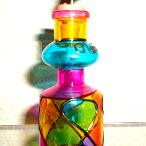 Other - Vintage Italian colorful hand painted glass bottle with cork Size-3x1.2 in